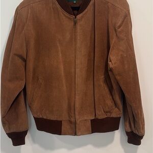 Vintage Men's Brown Suede Bomber Jacket with Ribbed Trim